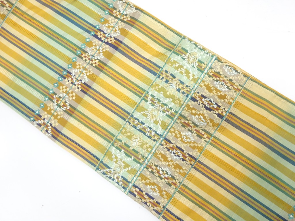 縞に横段・抽象模様織り出し　袋帯